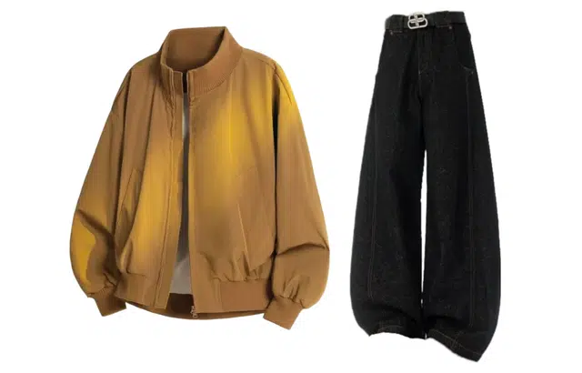 梓润格 复古氛围感户外酷飒帅气经典时尚潮流外套解构弯刀牛仔裤直筒阔腿裤设计感水洗拖地裤休闲运动套装 男女同款