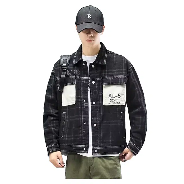 太子龍 港风痞帅棋盘格子工装复古休闲外穿上衣服牛仔外套 男款