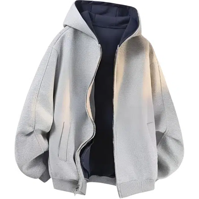 爱肯 美式休闲简约复古潮流高街痞帅基础款学院风设计感高级纯色拉链时尚百搭廓形慵懒宽松长袖开衫上衣卫衣 男女同款