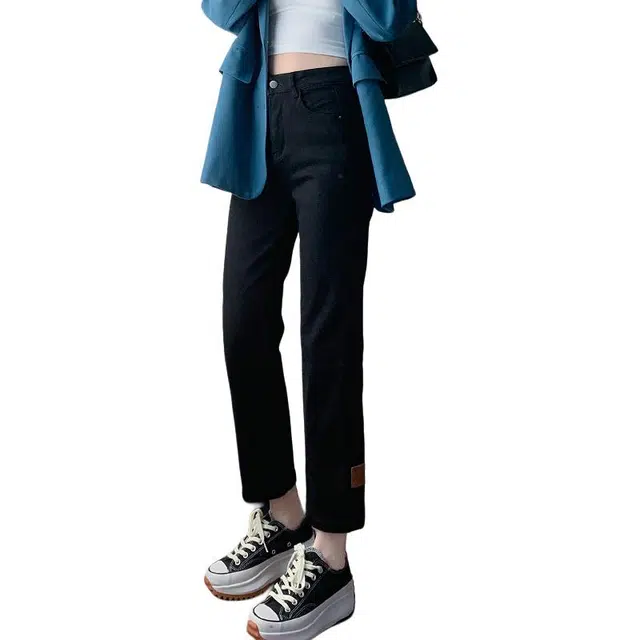 沐晓欣 直筒女显瘦高腰早秋爆款百搭窄版小个子烟管裤牛仔裤 女款