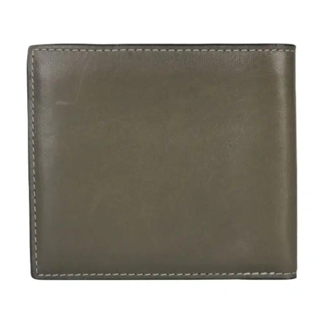 COACH 10 Logo Embossed Leather Bi-Fold Wallet Military Green