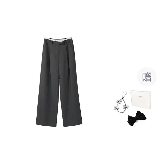 法儿家 优雅变奏韩系小个子气质通勤风直筒高腰休闲裤 女款