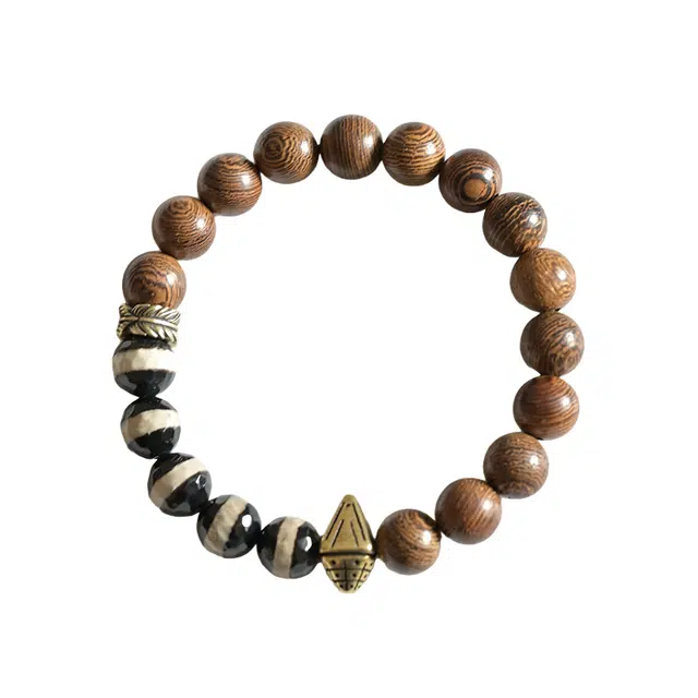 子婳 一线玛瑙天珠佛珠铜擦擦好运连连文艺个性小众复古民族风时尚潮流百搭珠串 鸡翅木 手串 男女同款情侣款