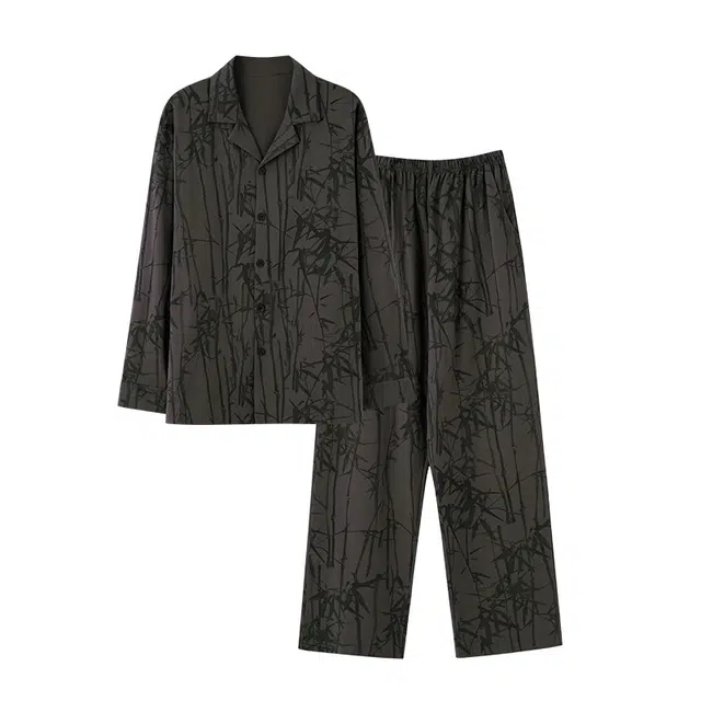 潞优野 高级感中国风水墨画舒适纯棉长袖春秋款家居服睡衣套装 男款