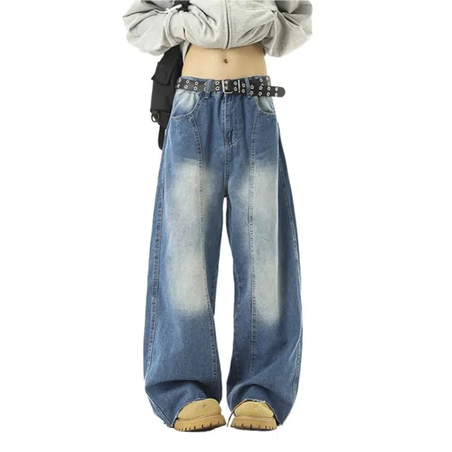 加荣 美式复古小众高级弯刀裤男秋季穿搭百搭直筒阔腿挺括垂感休闲裤男潮流痞帅渐变宽松舒适牛仔裤男款显瘦显高基础男士长裤 男女同款