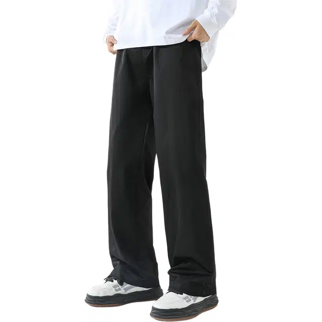 铆钉点缀设计赫赫良衣 美式复古痞帅高街少年感纯色基础款阔腿裤透气垂感长裤百搭舒适运动显高显瘦小众高级学院风韩系潮牌休闲裤 男女同款