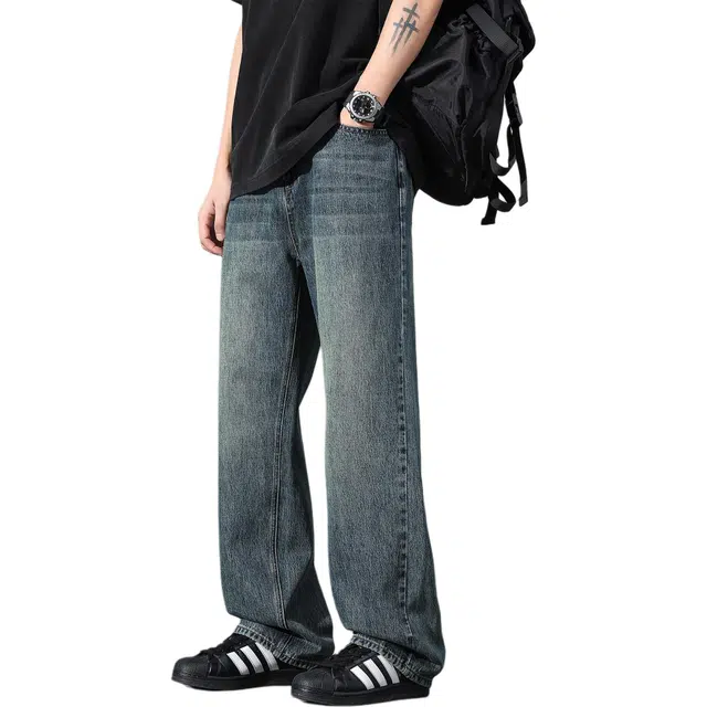 瑞梵帝斯 美式复古高街潮流简约基础款水洗工艺耐磨抗造宽松直筒裤百搭舒适透气个性痞帅户外日常运动休闲牛仔裤 男款