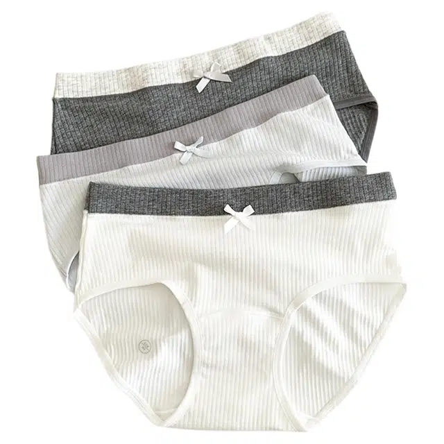 潞优野 简约复古条纹撞色舒适螺纹棉少女中腰包臀三角内裤 女款
