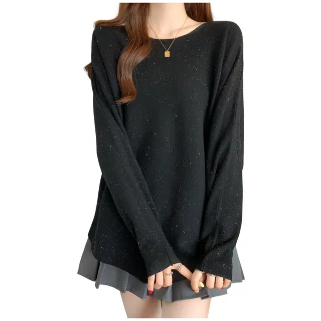 荟萃阁 大码复古亮丝闪光不对称设计感宽松显瘦上衣针织衫 女款