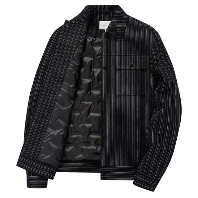 与狼共舞 休闲简约翻领竖纹提花厚款夹克羽绒服 男款 黑色