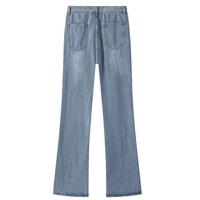 普鲁士多特蒙德 美式复古高街废土风巴黎弯刀重工水洗做旧垂感柔软休闲宽松百搭中腰日常通勤直筒微喇牛仔裤 男女同款