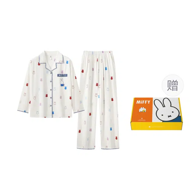 宫蝶 米菲纯棉长袖抗菌卡通满印家居服休闲宽松可外穿睡衣套装 女款 礼盒装