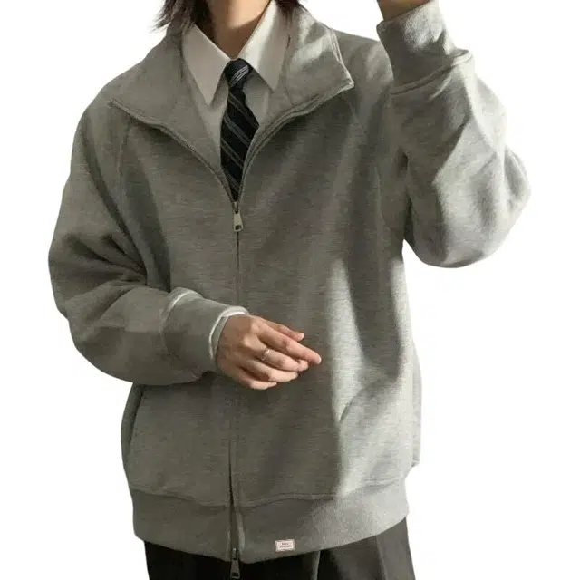 北欧攻略 美式秋冬基础款慵懒风简约舒适纯色休闲运动拉链外套立领开衫卫衣 男女同款