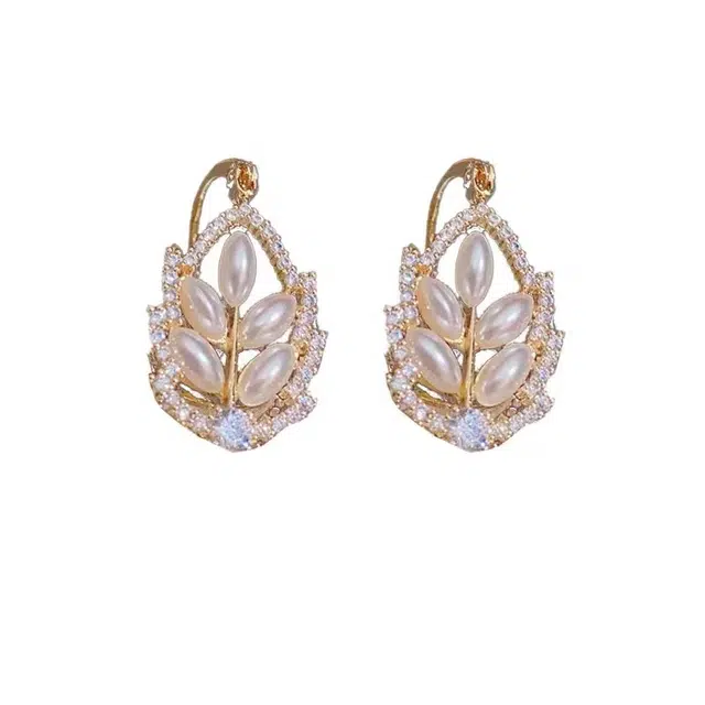 澜耀 气质叶子植物花卉 时尚轻奢精致百搭简约复古耳饰 合金 耳环 女款