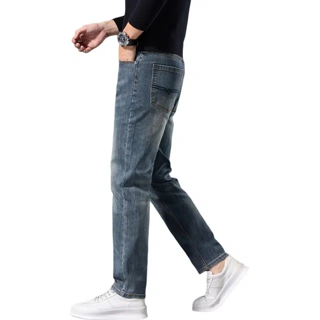 潮人榜 春秋款高端潮流时尚弹力长裤子男士美式潮牌宽松休闲百搭高级感轻商务直筒牛仔裤 男款