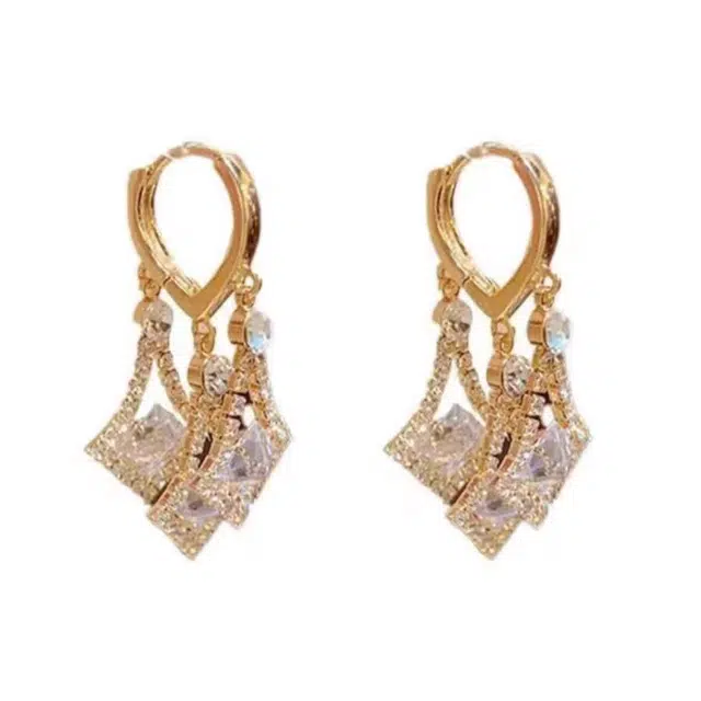 澜耀 气质几何菱形耳扣 小众设计感轻奢满钻高级感 合金 耳环 女款