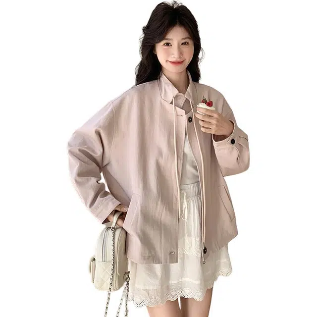 稻草人 学院风甜美时尚休闲立领夹夹克外套 女款