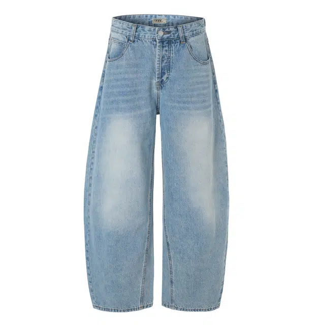 下层基础 美式复古高街拖地慵懒宽松直筒阔腿长裤子牛仔裤 男女同款