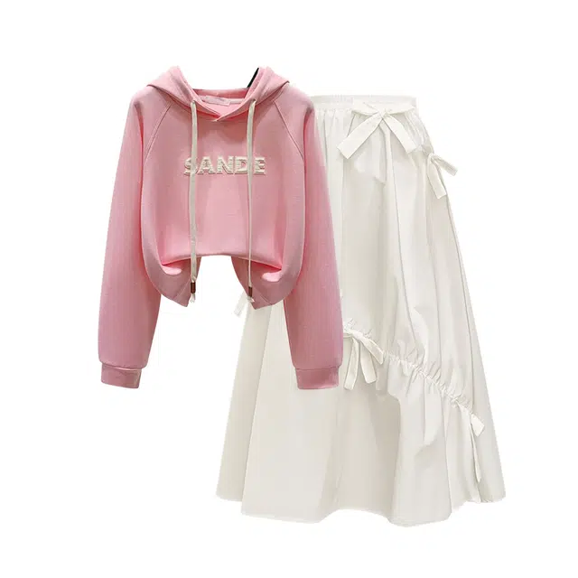 棉购 学院风连帽卫衣蝴蝶结半身裙穿搭两件套裙装套装 女款