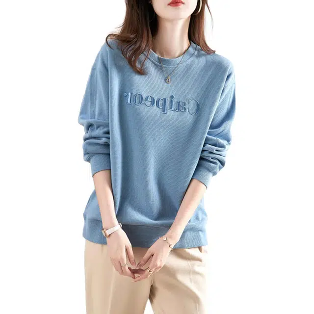 沐晓欣 圆领长袖女士春秋装宽松大码韩系百搭薄款上衣外套卫衣 女款