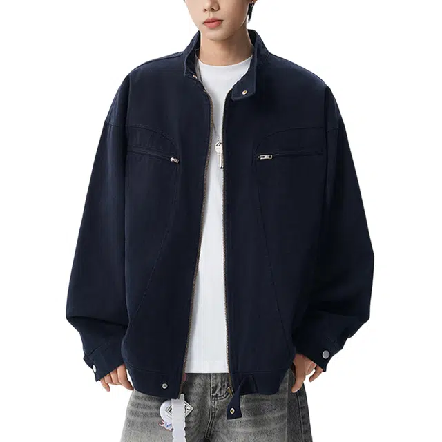冈哉 解构拼接双拉链工装设计美式复古水洗日常通勤百搭高街风宽松休闲时尚高级感夹克外套 男女同款