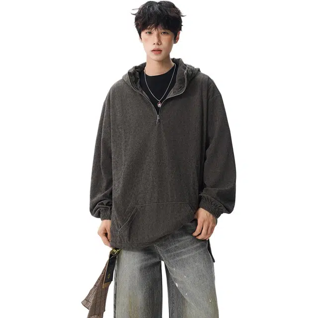 佐菲利 美式半拉链设计感连帽潮牌宽松休闲情侣装外套上衣卫衣 男女同款