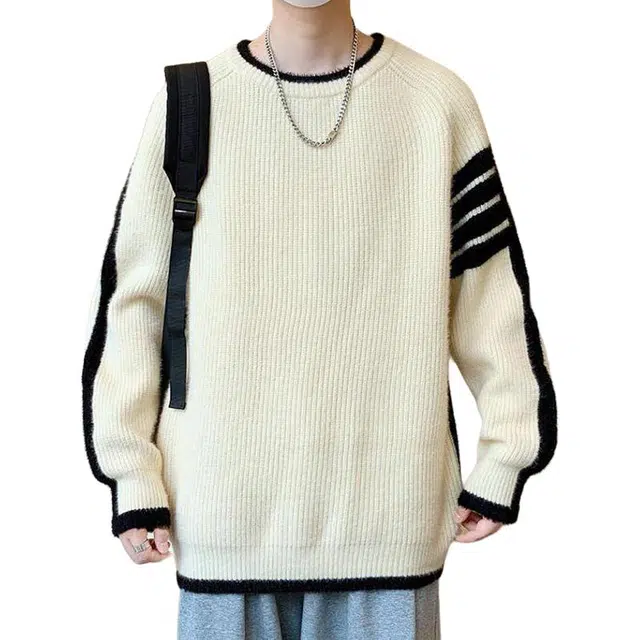 么宁 秋冬季宽松百搭慵懒风毛衣内搭休闲外套舒适透气圆领长袖上衣个性时尚保暖针织衫 男女同款