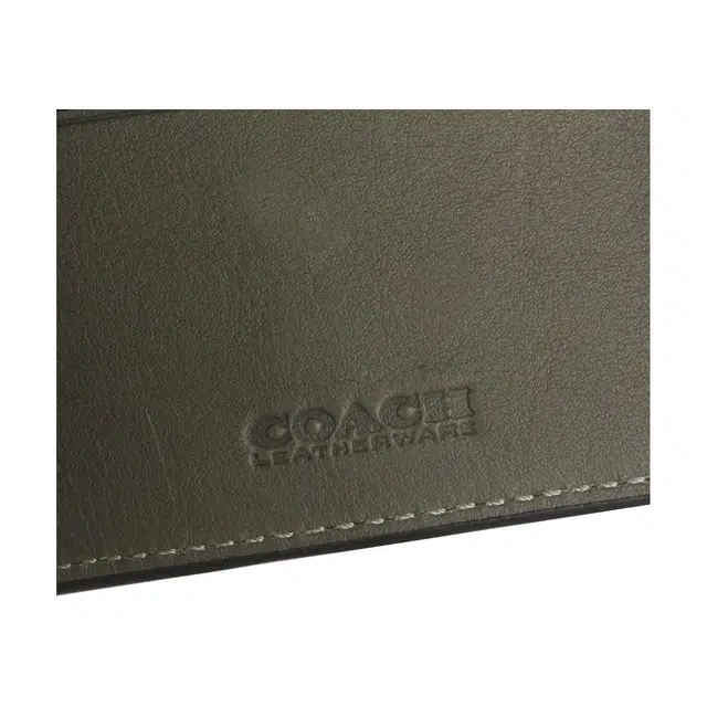 COACH 10 Logo Embossed Leather Bi-Fold Wallet Military Green