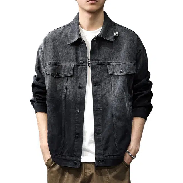 前进牛 美式复古高街潮牌轻奢工装风渐变水洗潮流宽松大码纯棉高级感痞帅工装牛仔外套 男款