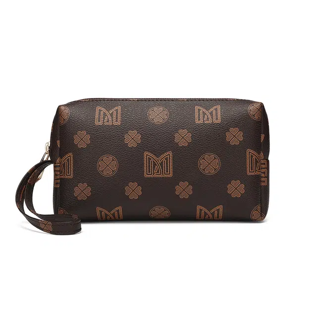 稻草人 高级感印花气质轻复古时尚简约轻便休闲实用通勤 聚氯乙烯革 手拿包 女款 深棕色