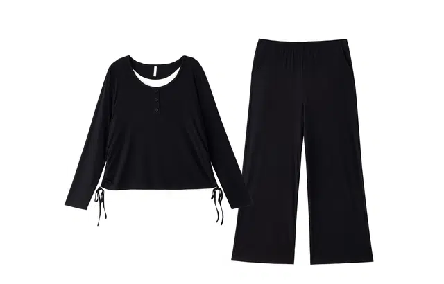 俏薇妮 简约春秋假两件套圆领长袖长裤可外穿家居服套装睡衣礼盒 女款