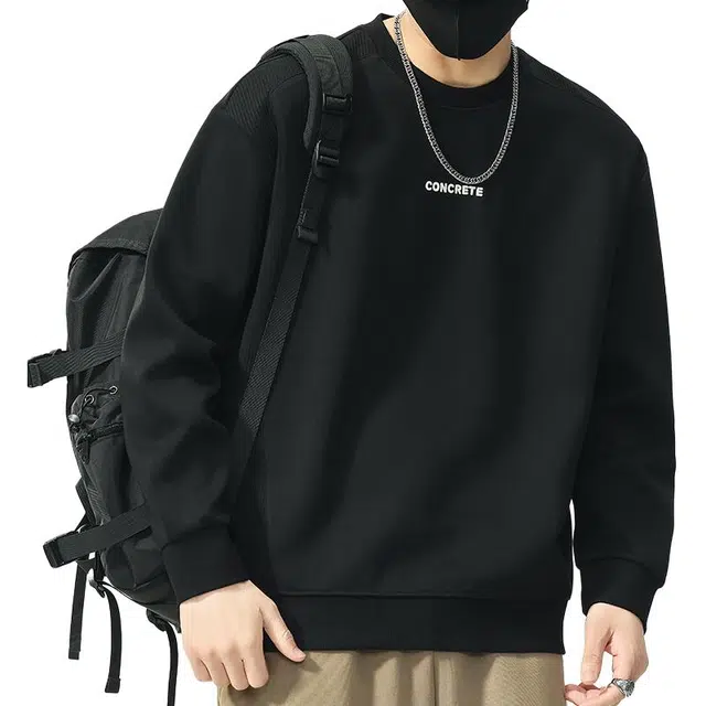 协协乐 圆领长袖男士春秋季宽松套头打底衫拼接刺绣字母设计感上衣早秋小众设计款卫衣 男款