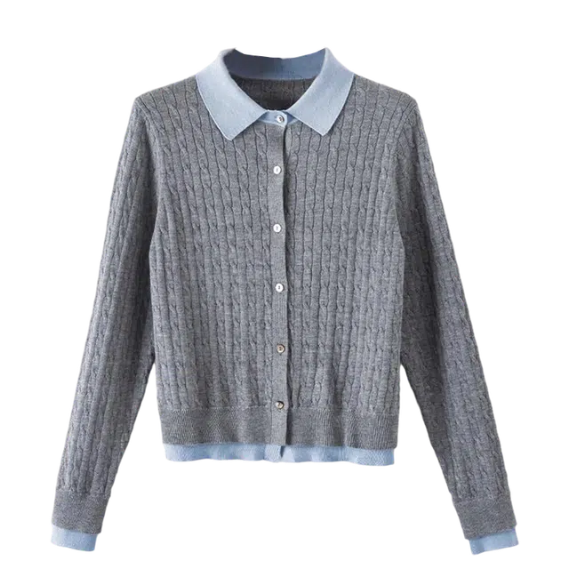 晚白 假两件亲肤韩系翻领百搭针织衫 女款