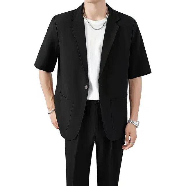 袋鼠 都市轻商务质感轻奢轻熟风外套短袖休闲时尚舒适通勤西装 男女同款