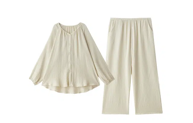 俏薇妮 春秋款纯棉纱布婴儿棉带胸垫一体大码长袖家居服套装睡衣礼盒 女款