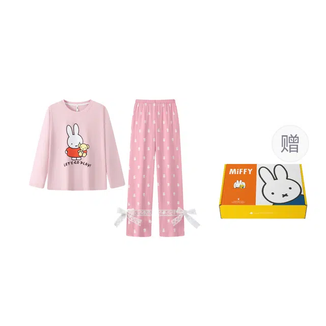 宫蝶 米菲长袖纯棉卡通家居服宽松休闲可外穿睡衣套装 女款 礼盒装