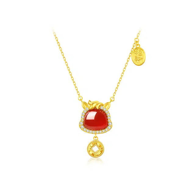 周大生 马上有福 新中式镶玉锁骨链 国风小众闪耀招财铜钱流苏福气满满可调节 本命年生肖转运顺遂贵气穿搭#好运 玛瑙 项链 女款