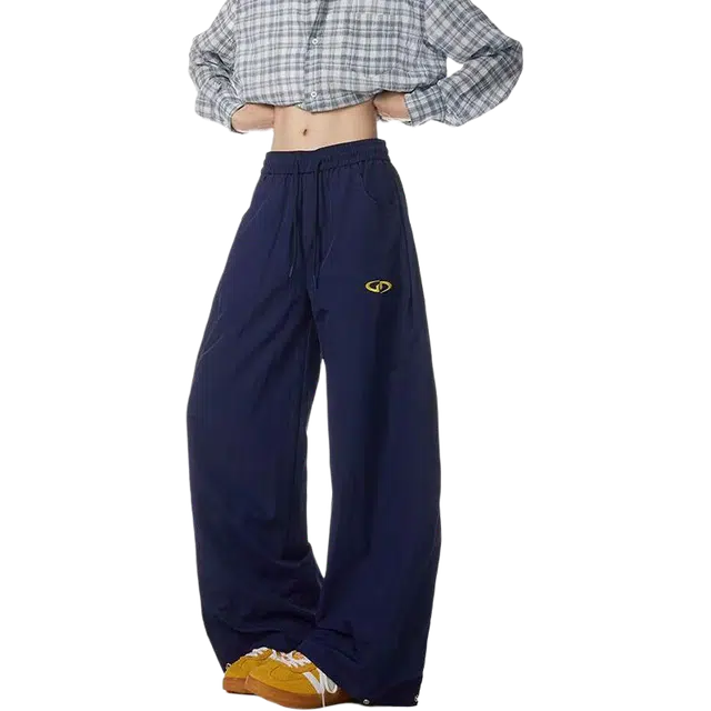 一碗士多 直筒刺绣高级感设计时尚美式复古慵懒风工装裤微喇通勤日常百搭弯刀裤舒适宽松跳舞出片纯色长款休闲裤 男女同款