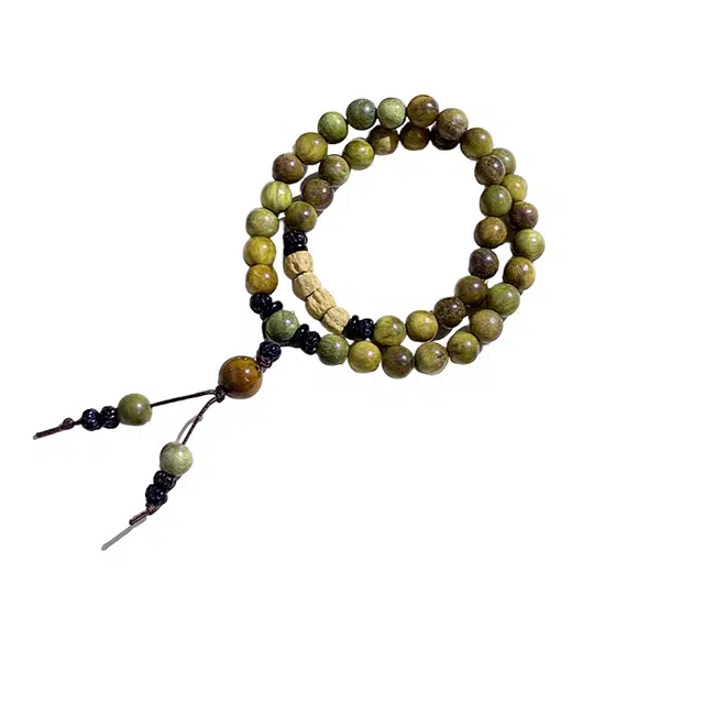 仙园韵 绿檀木佛珠双圈情侣款老檀香手持平安吉祥念珠盘玩#好运 绿檀 手串 男女同款情侣款