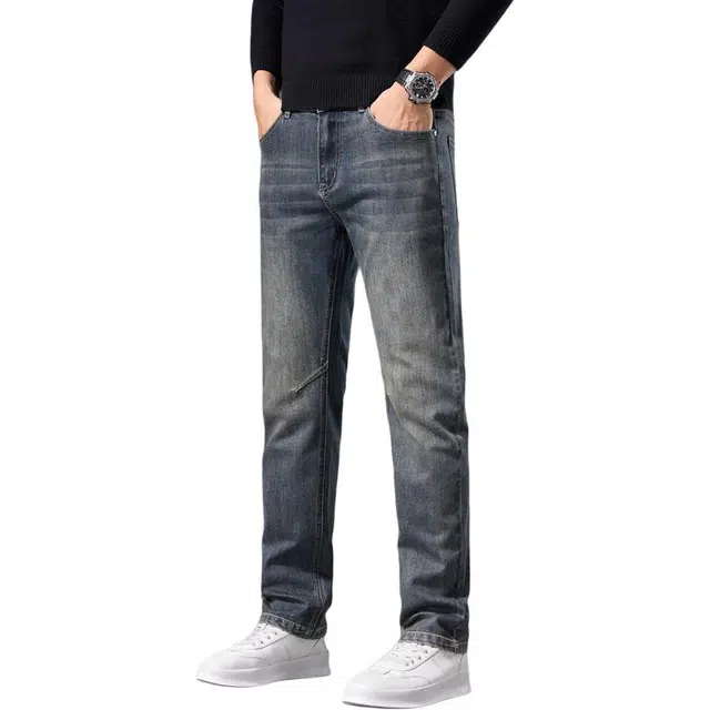 潮人榜 秋冬季高端潮牌复古做旧百搭长裤子男士美式潮流时尚休闲弹力宽松直筒牛仔裤 男款
