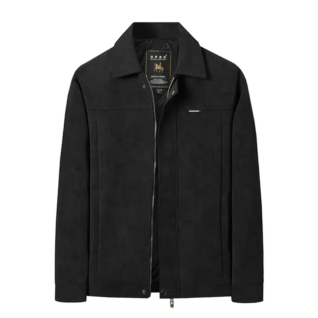 老爷车 男士春秋季行政商务休闲鹿皮植绒外套高级感行政皮衣爸爸装夹克 男款