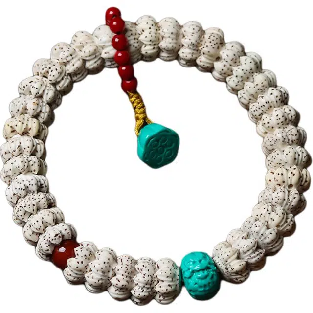 得笙陌 海南料顺白莲花座搭配蒙松龙扣转运国风手持串#好运 星月菩提 手串 男女同款情侣款