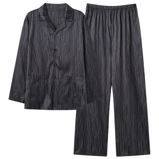 莫代尔 宽松时尚百搭翻领开衫轻盈亲肤透气长袖长裤家居服可外穿男士睡衣套装 男款