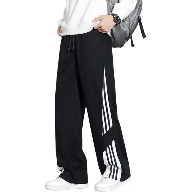 协协乐 三条杠卫裤高街机能风拼接设计感春秋季宽松阔腿拖地裤秋冬抽绳百搭痞帅青少年长裤休闲裤 男款