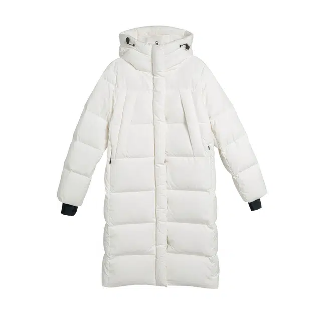 鸭鸭 纯色简约休闲时尚百搭通勤连帽长款羽绒服 男女同款