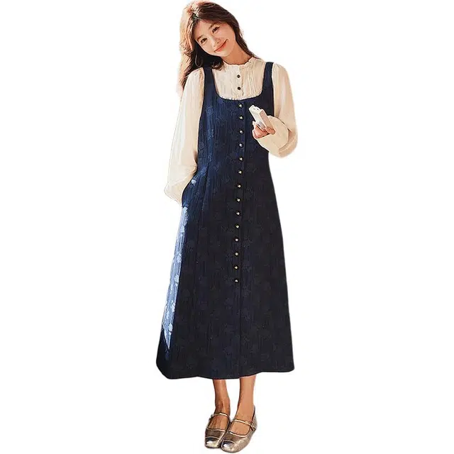 稻草人 甜美减龄时尚设计感学院风吊带裙上衣两件套装 女款