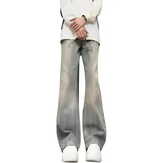 地界二 美式高街设计感闪电纹多种版型裤子 宽松显高百搭牛仔裤 男女同款