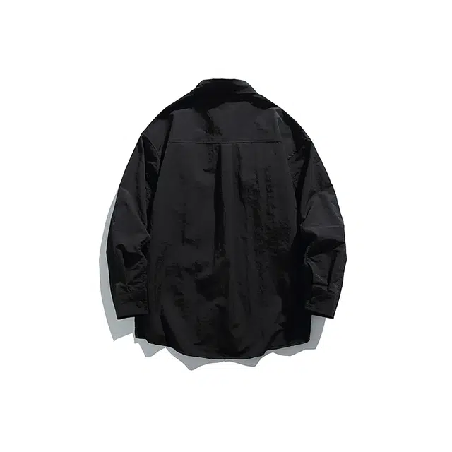 领航骆驼 时尚街头复古纯色字母印花单排扣翻领长袖开衫潮牌日常休闲宽松简约百搭舒适小众设计感上衣无性别主义衬衫 男女同款