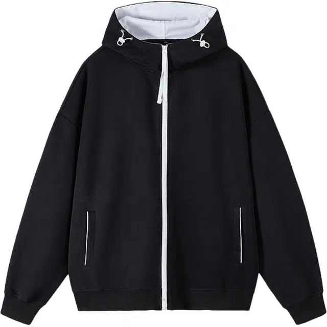 地界二 秋季撞色拉链开衫潮牌宽松情侣休闲百搭连帽外套卫衣 男款