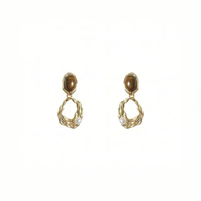 彤彤兔 复古港风美拉德咖色耳环女气质百搭不规则耳饰 合金树脂 耳钉 女款